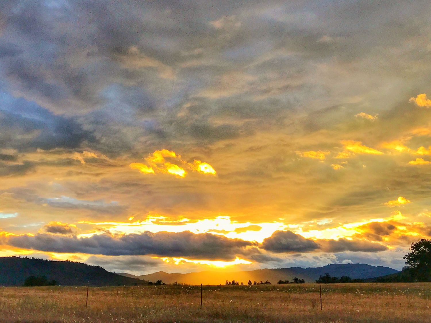 Dramatic storm clouds at dusk with golden sunlight breaking through creating a spectacular skyscape.