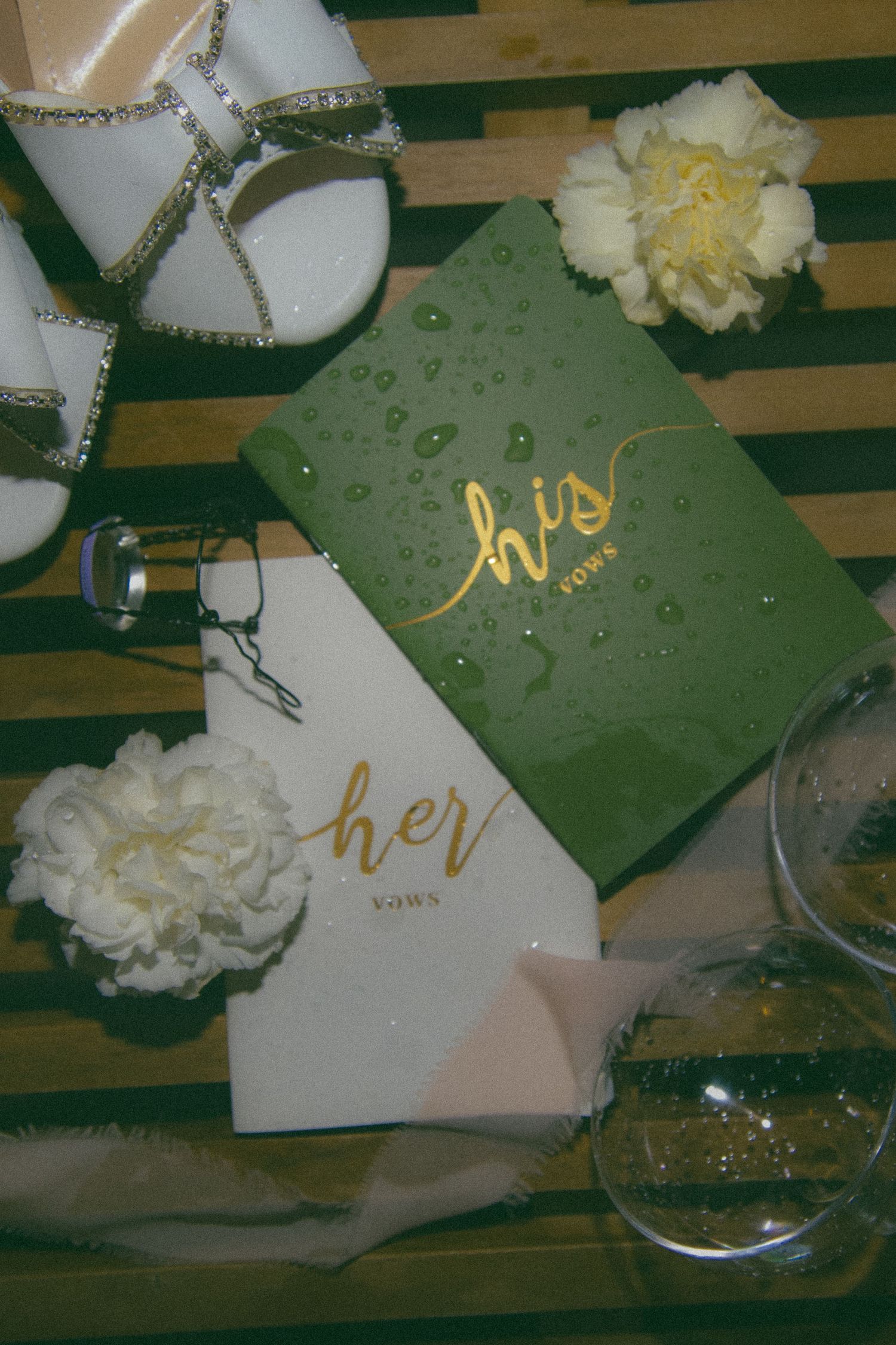 his and her vow books pool elopement bridal flowers champagne celebration wedding afterparty