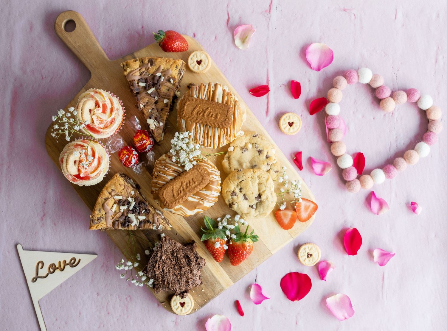 artisan grazing board food photography of sweet treats - valentines day grazing board photography