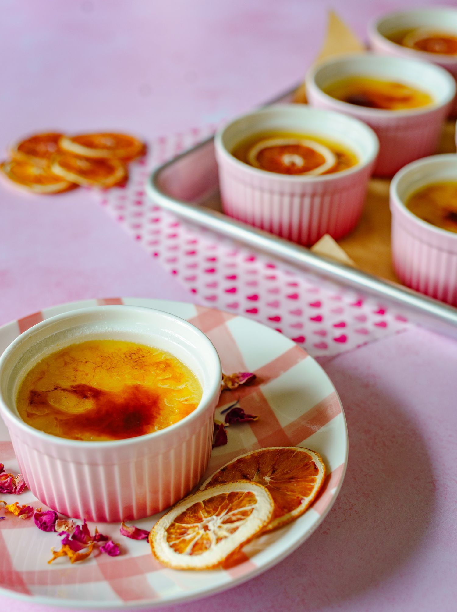 food styling and photography on location of crème Brule desserts