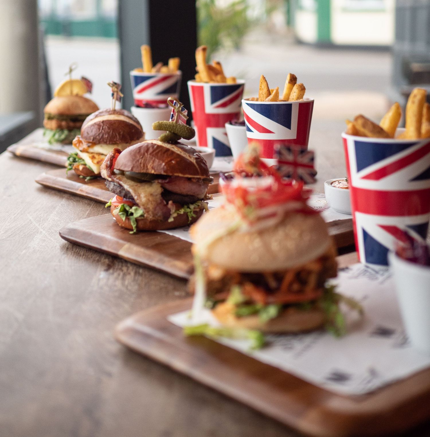 cafe menu photography on location of burgers and chips