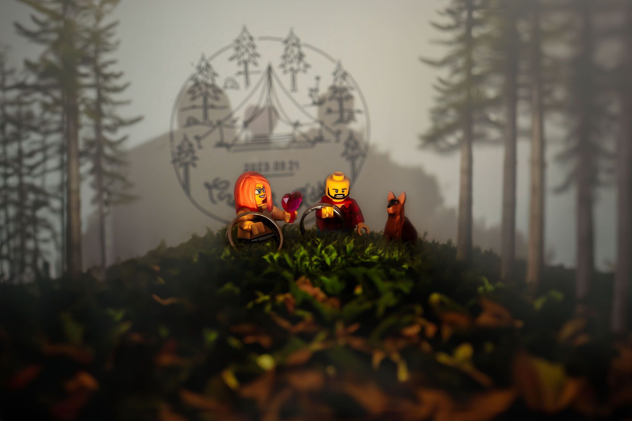 An artistic illustration of glowing pumpkin characters in a misty forest setting.