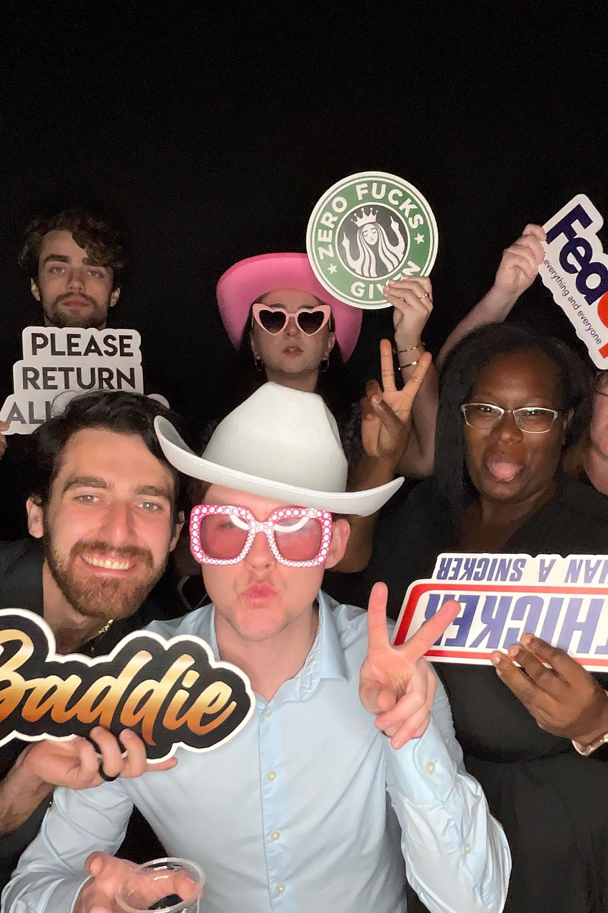 A series of selfie photos showing people making silly faces and poses with Starbucks logos visible in the background.