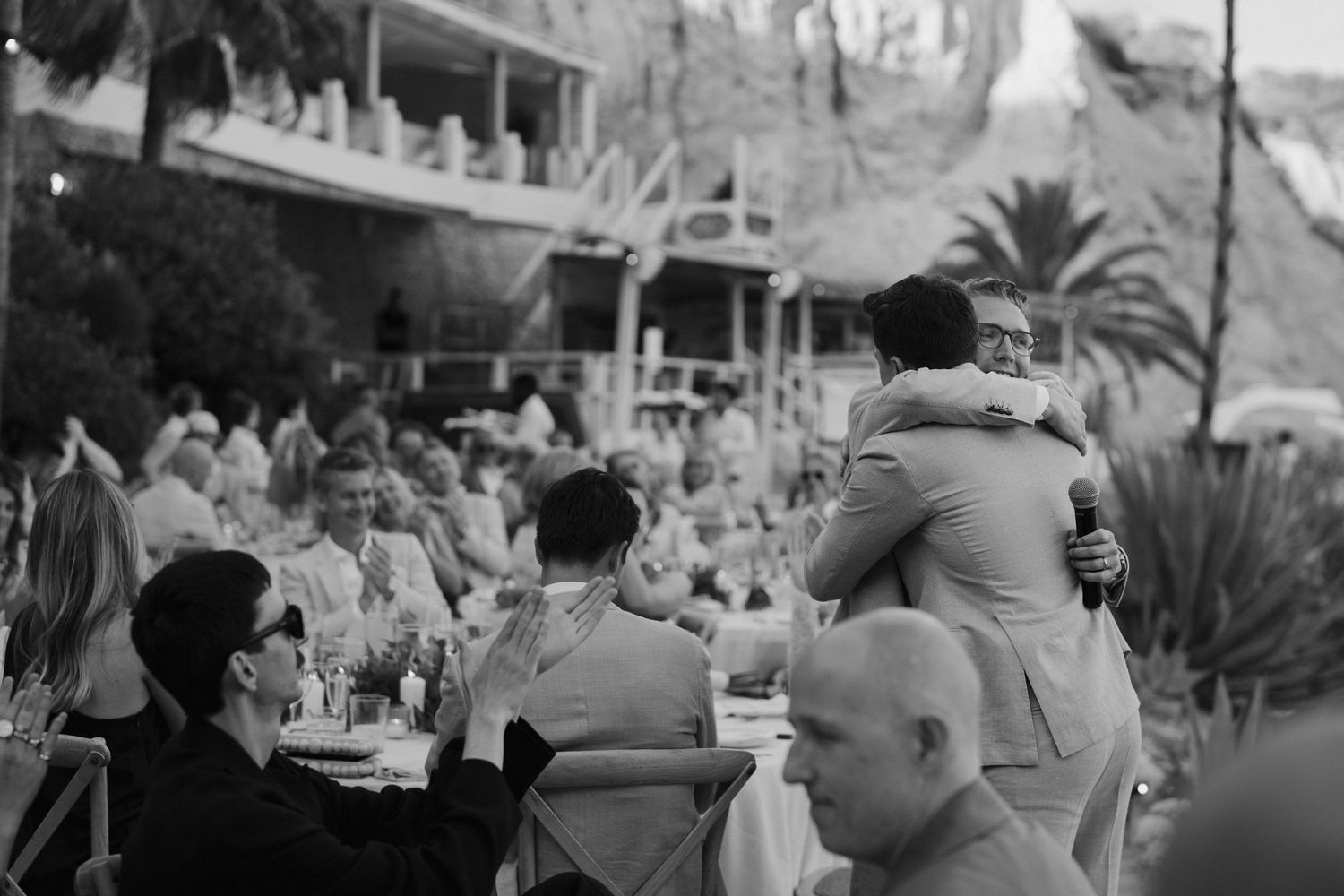 groom hugging best man during his speech at amante ibiza