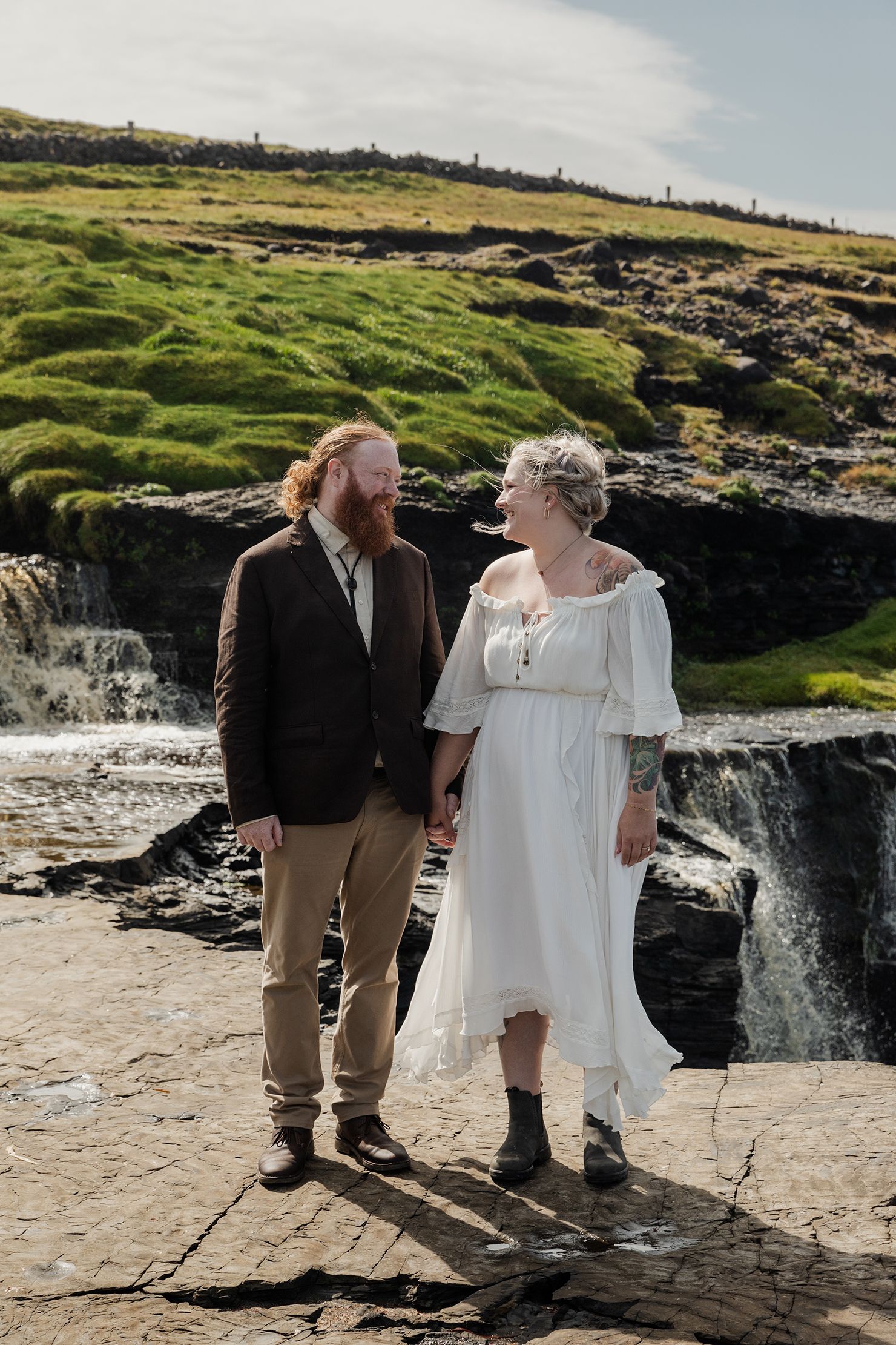 portrait of bride and groom at Doolin Cliff walk Cliffs of Moher elopement