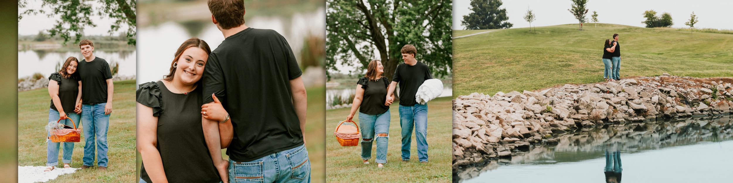 A series of outdoor photos showing people walking on trails and exploring nature in scenic landscapes.