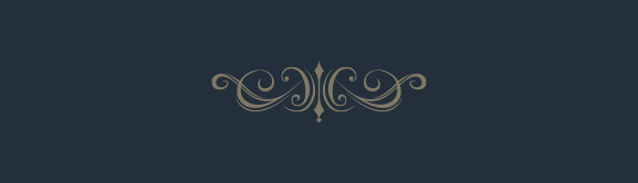 A decorative ornate swirl design pattern in gray against a dark background.