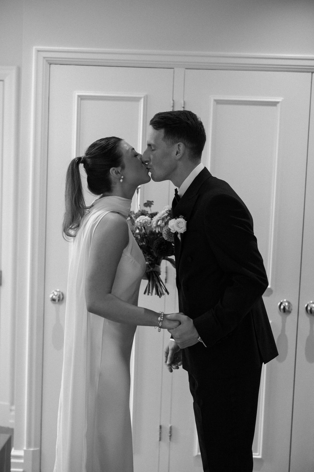 Bride and groom's first look at their wedding at The Landmark London.