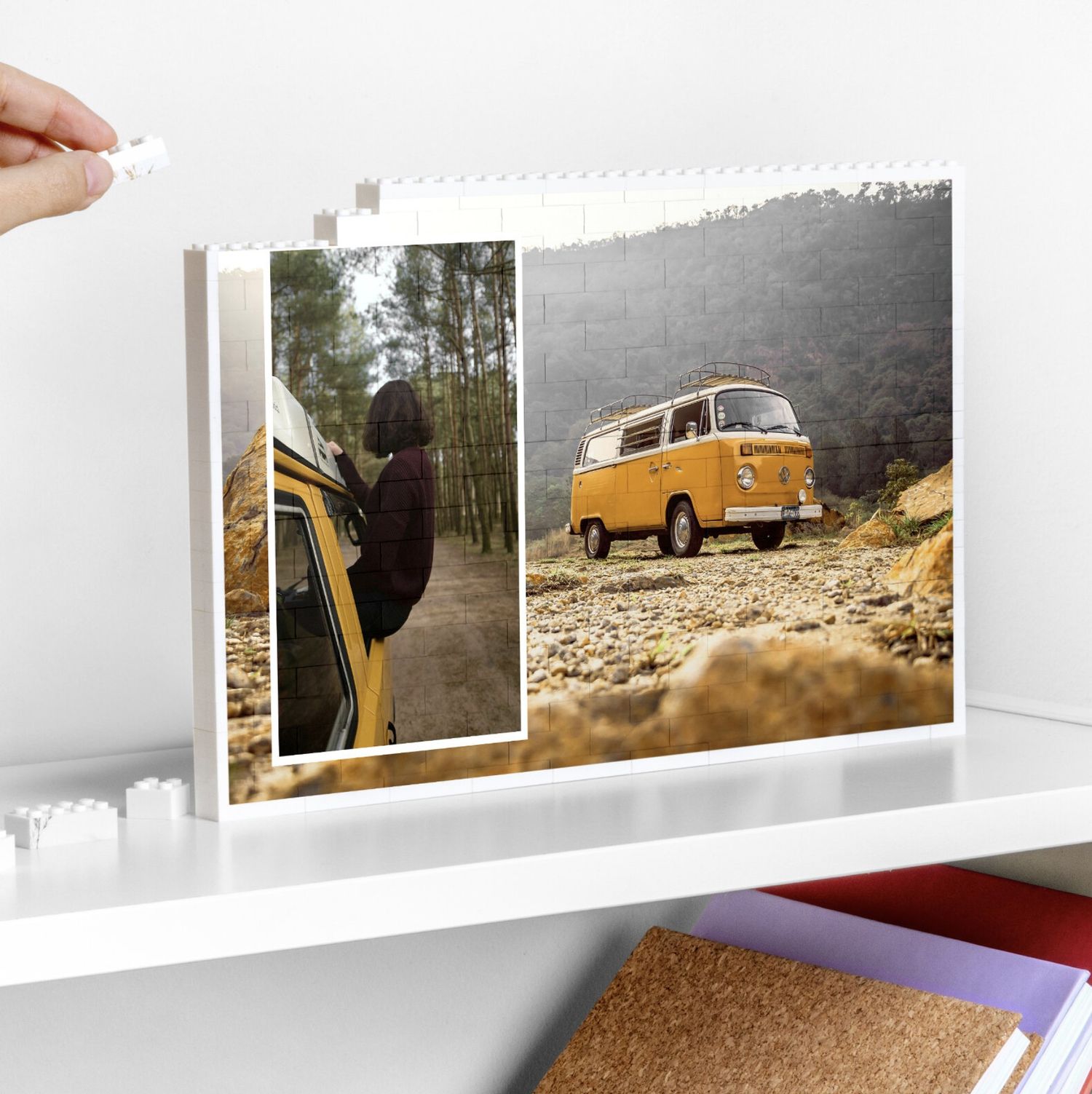 Framed nature landscape photo print on a lego set, showing high-quality Vivitu printing.