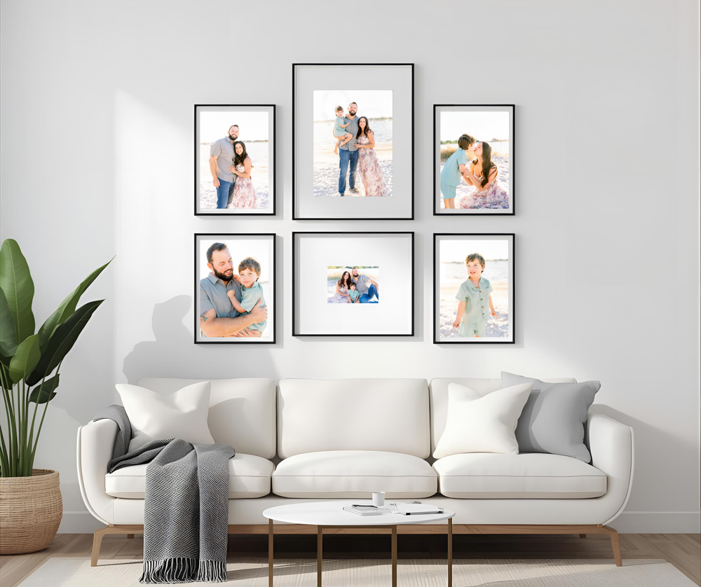 framed prints in a beautiful living space of a family during their photoshoot on the beach in Tampa florida