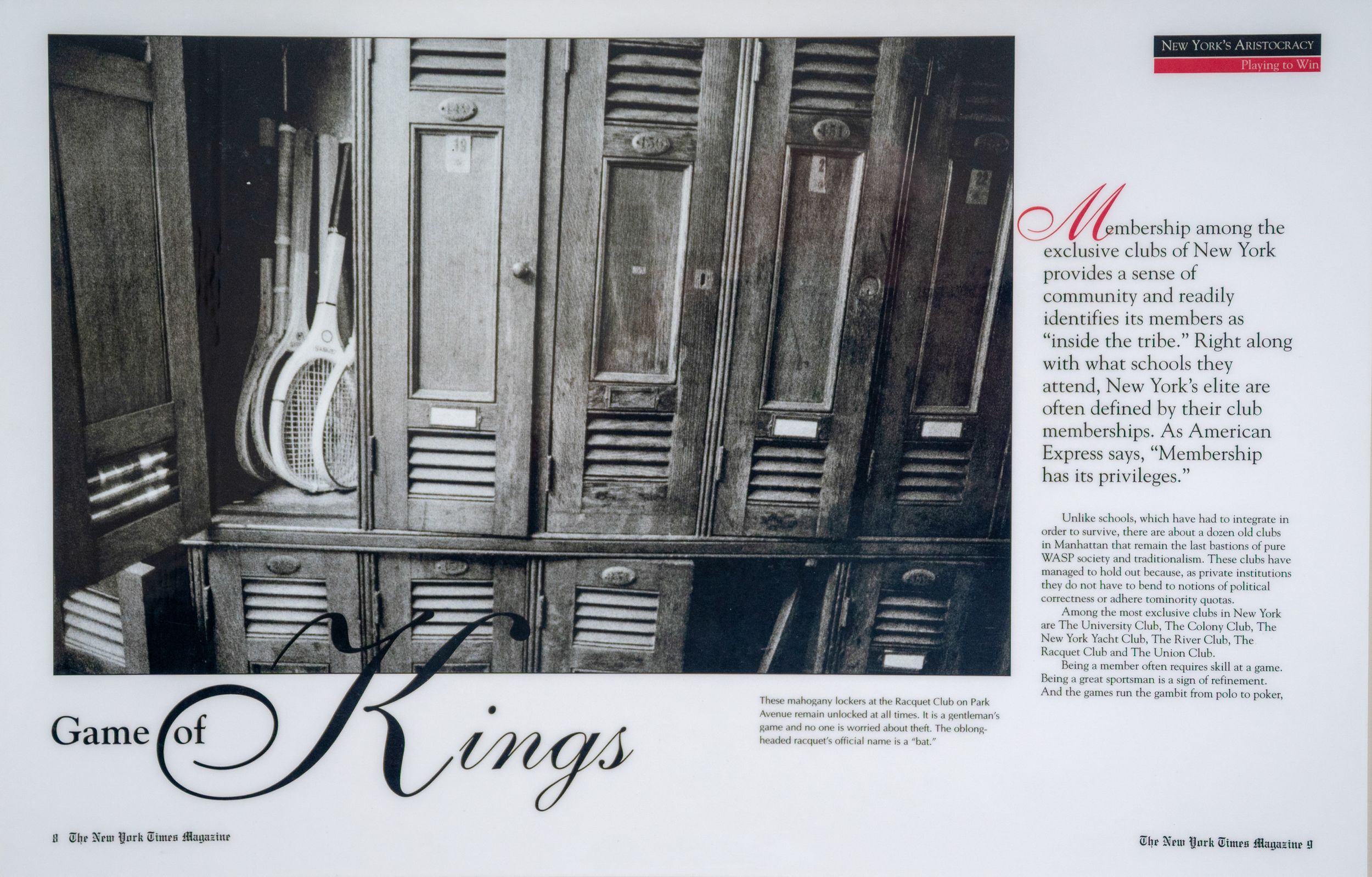 Black and white vintage magazine layout showing decorative text and typography against a dark background.