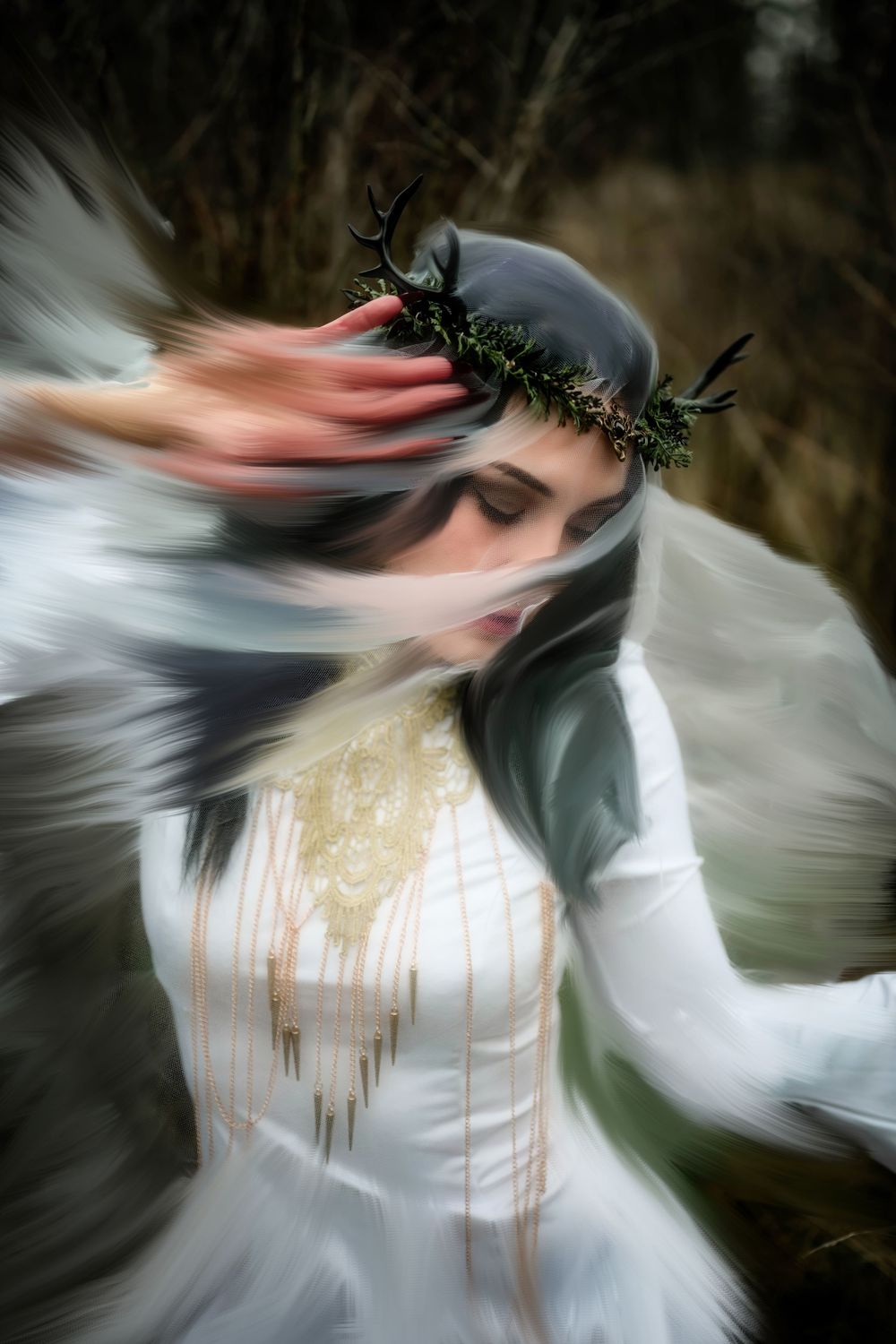 A ghostly painterly dreamy fantasy photo in the winter at Spokane Washington Indian Canyon Mystic Falls.