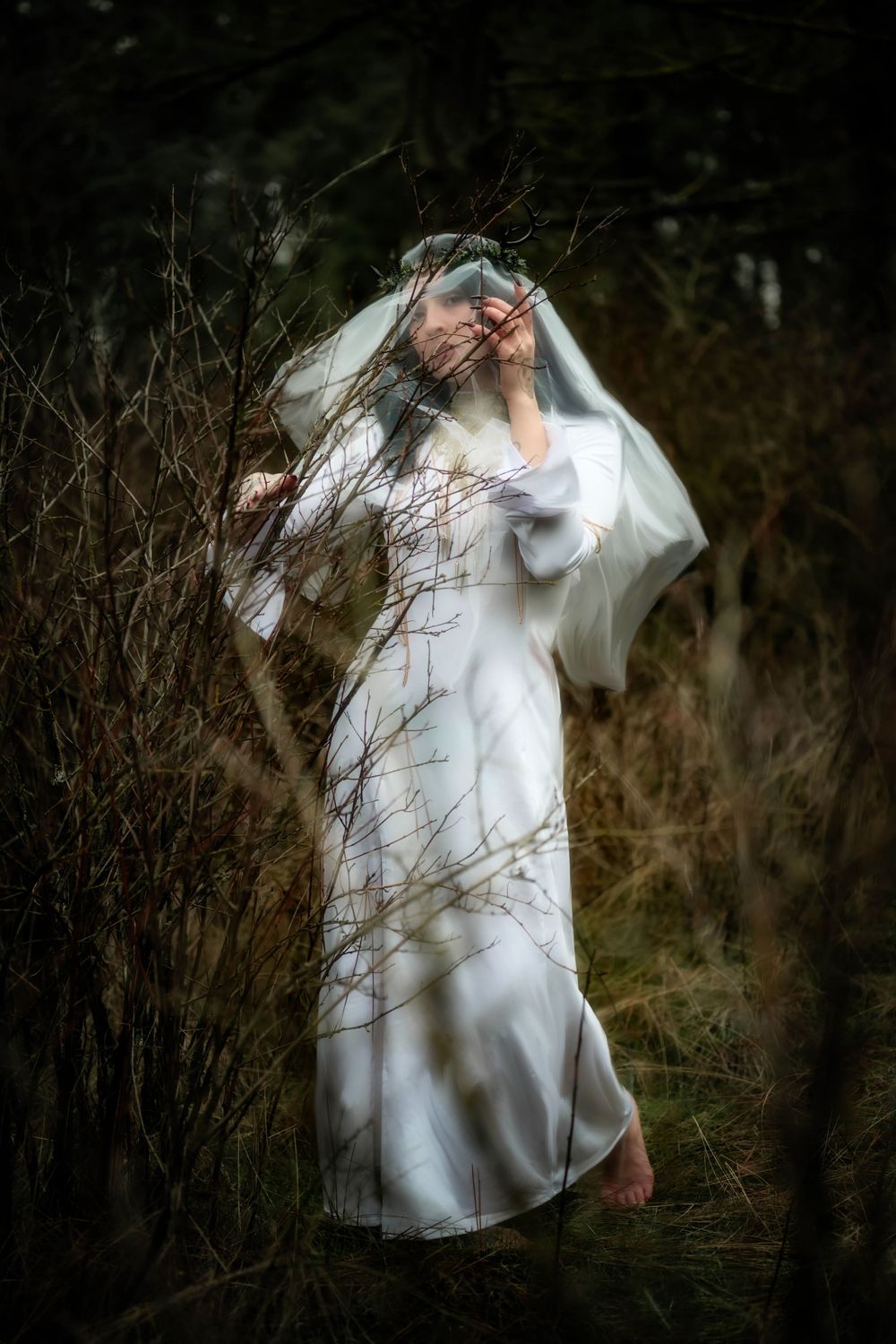 A ghostly painterly dreamy fantasy photo in the winter at Spokane Washington Indian Canyon Mystic Falls.