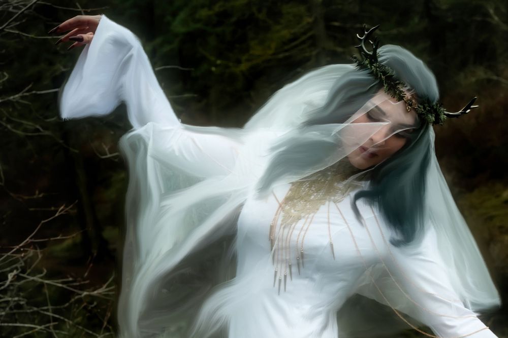 A ghostly painterly dreamy fantasy photo in the winter at Spokane Washington Indian Canyon Mystic Falls.