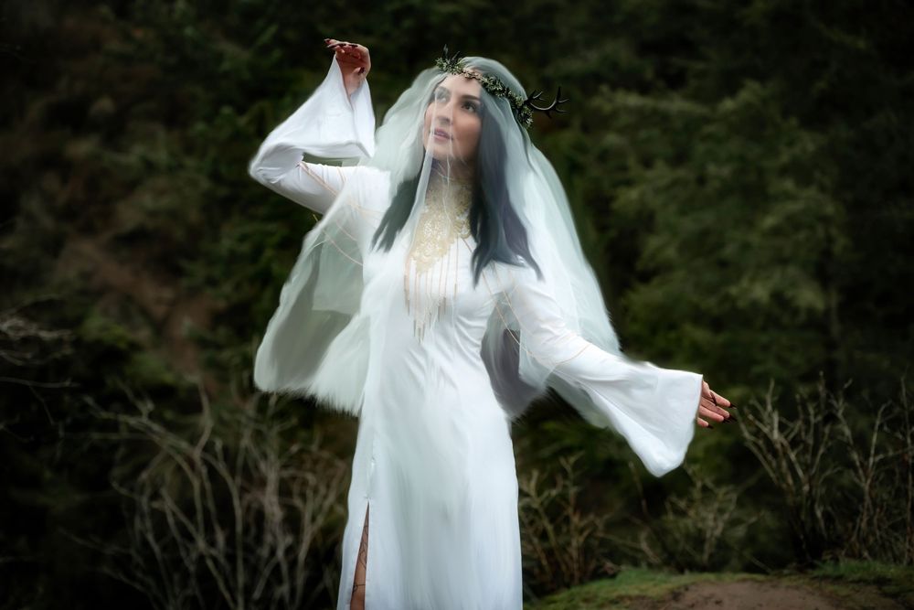 A ghostly painterly dreamy fantasy photo in the winter at Spokane Washington Indian Canyon Mystic Falls.