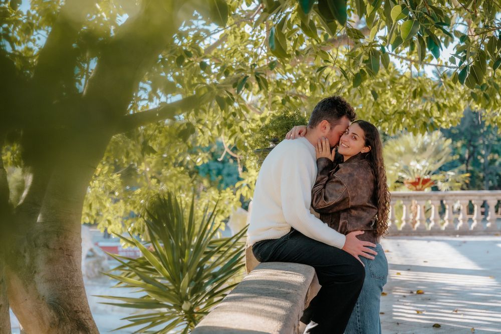 Couple embracing near historic fountain Ciutadella Park BarcelonaLoversPH