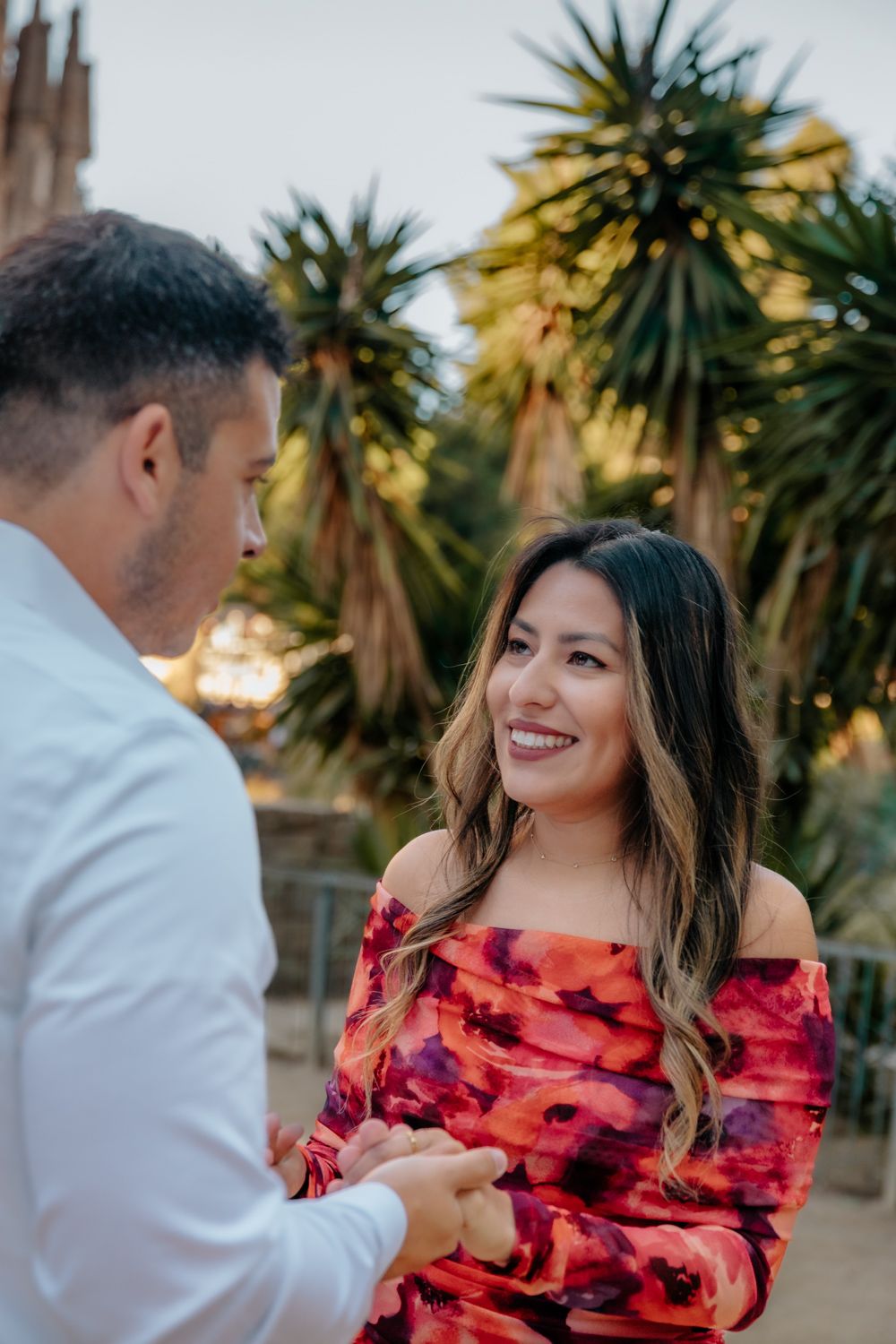 Joyful walking shot Passeig de Gaudí Barcelona Surprise proposal photoshoot Barcelona BarcelonaLoversPH
