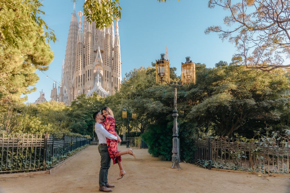 Sweet forehead touch autumn sunrise Barcelona Surprise proposal photoshoot Barcelona BarcelonaLoversPH