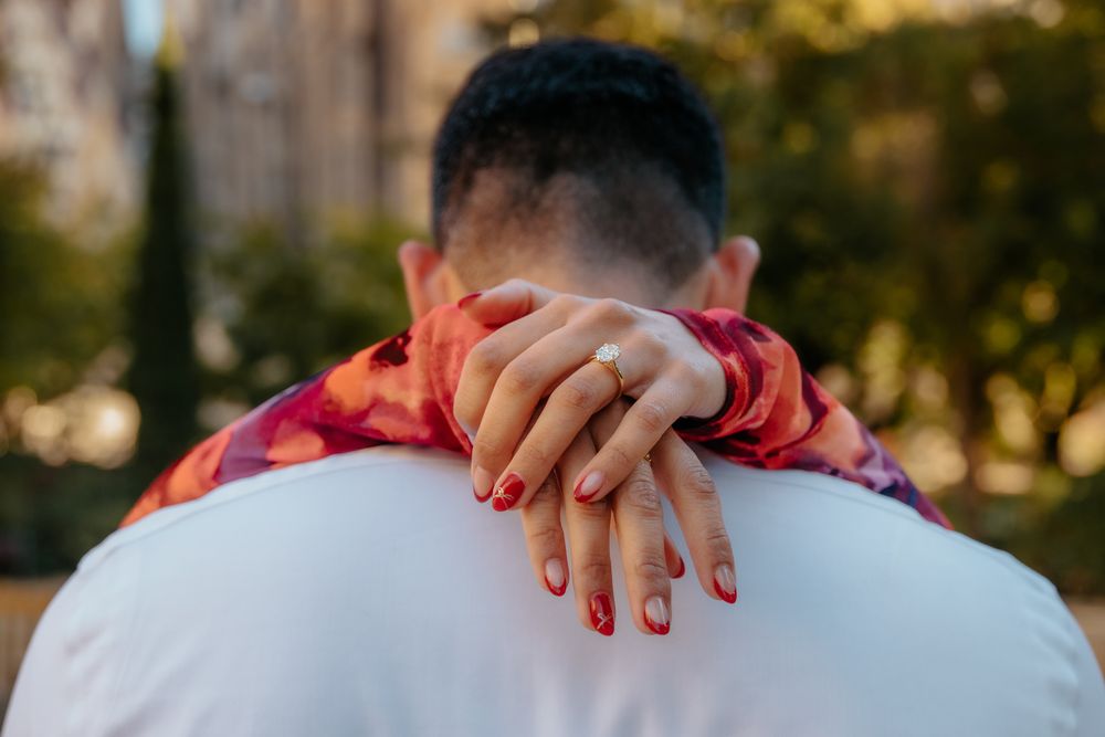 Emotional tears of joy near lake Barcelona Surprise proposal photoshoot Barcelona BarcelonaLoversPH