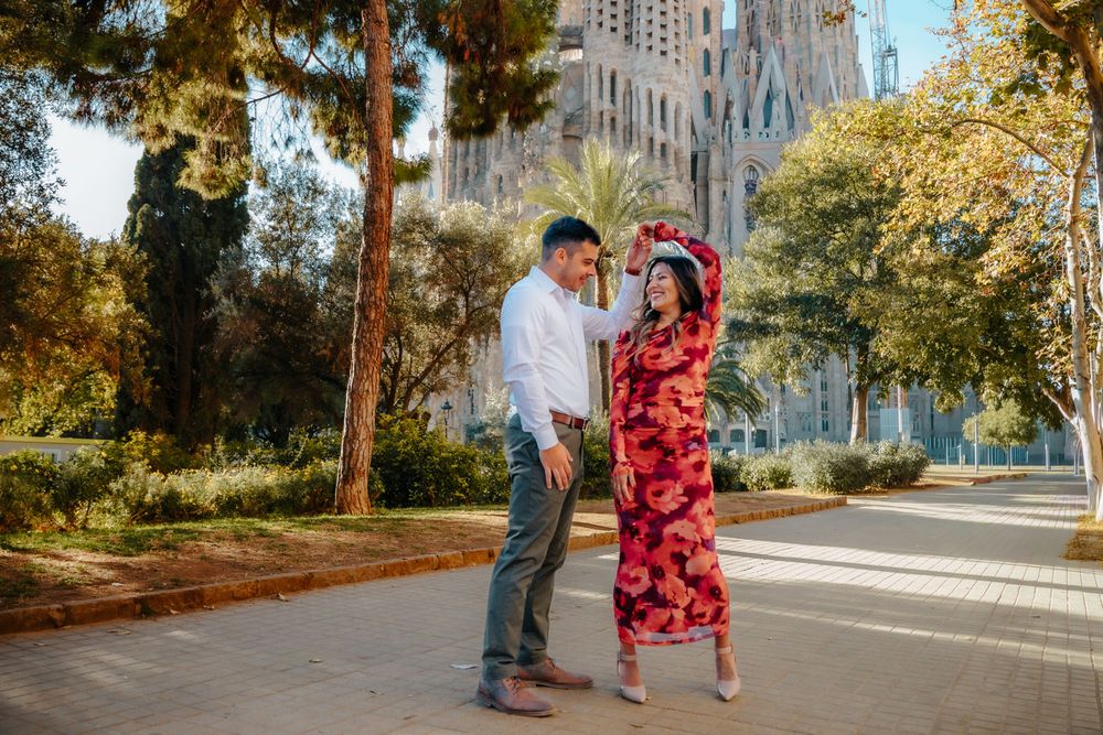 Joyful hug after yes Sagrada Familia sunrise Barcelona Surprise proposal photoshoot Barcelona BarcelonaLoversPH
