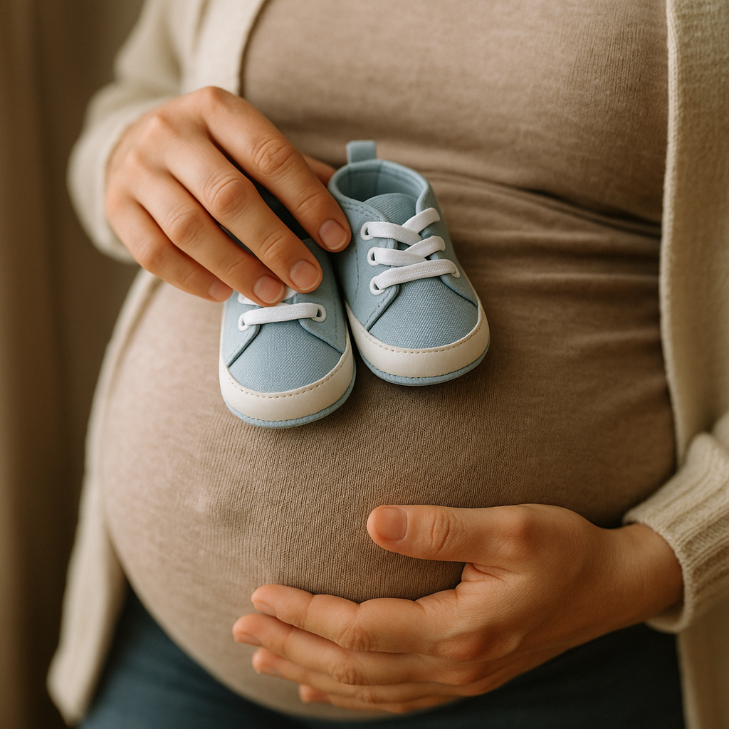 blue baby shoes to signify a baby boy