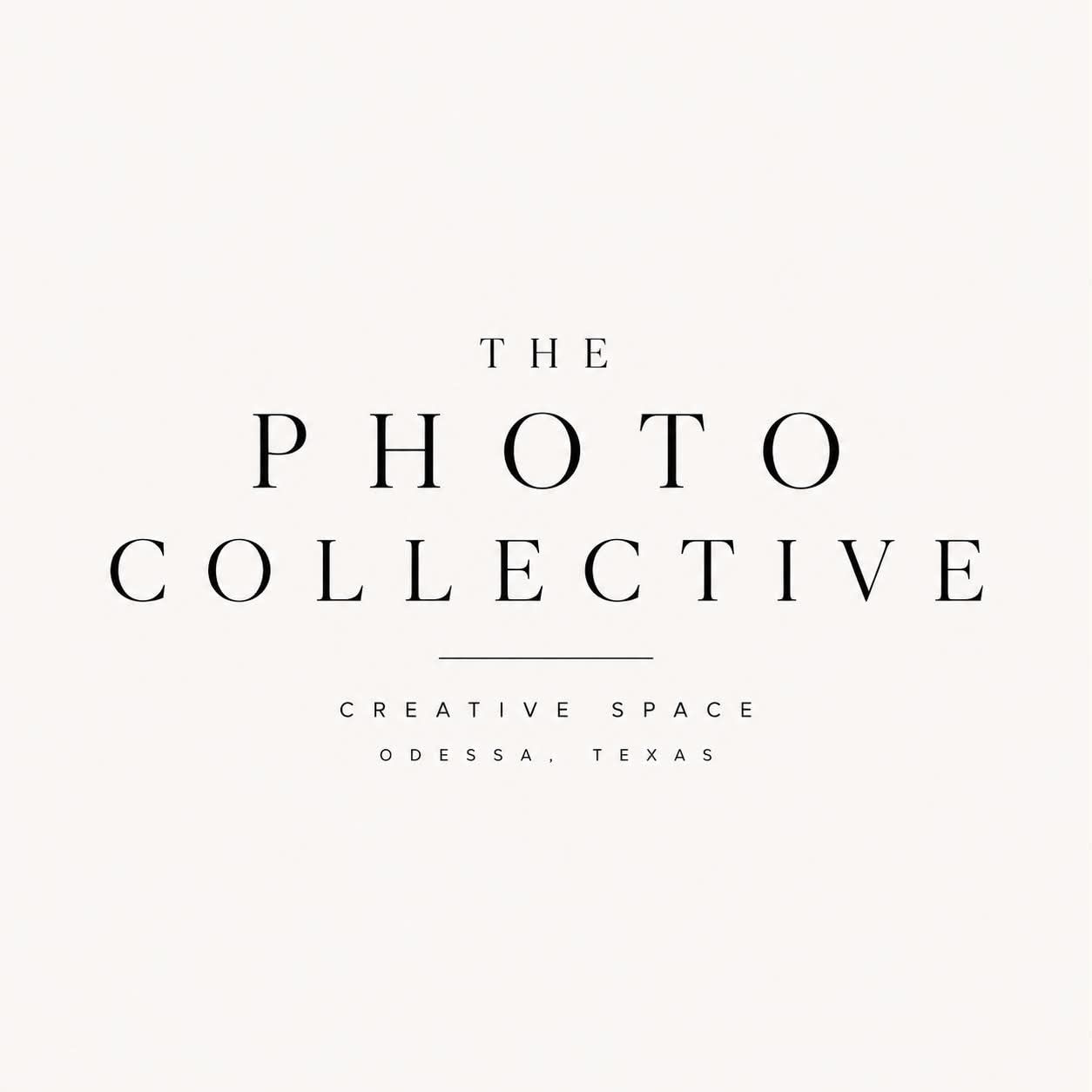 The Photo Collective creative space logo in elegant serif font, located in Odessa, Texas, on a cream background.