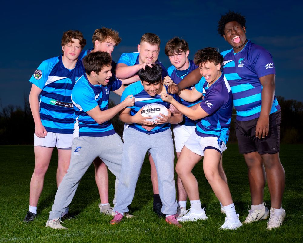 Elizabethtown Blues rugby team media day group portrait on field, by Deanna Fox, SportsFox Photography based in Hershey PA