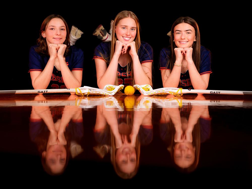 Hershey High School lacrosse seniors media day portrait with court reflection, by Deanna Fox, SportsFox Photography based in Hershey PA