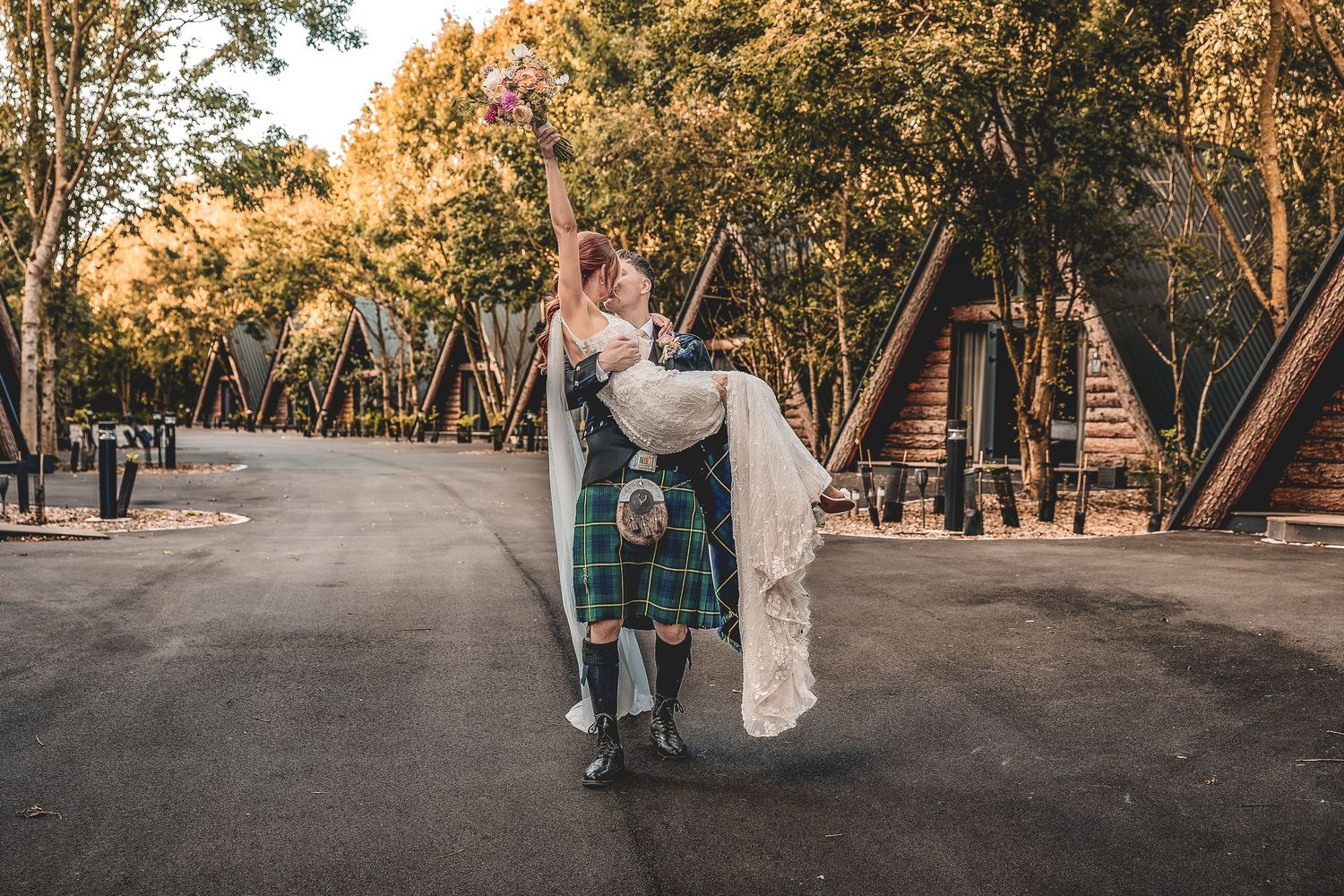Intimate wedding moment at countryside wedding venue.