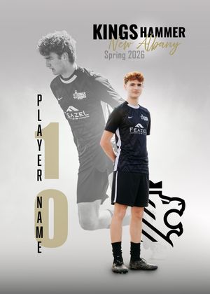 Kings Hammer New Albany Spring 2026 soccer player card featuring jersey number 10 with player name placeholder.