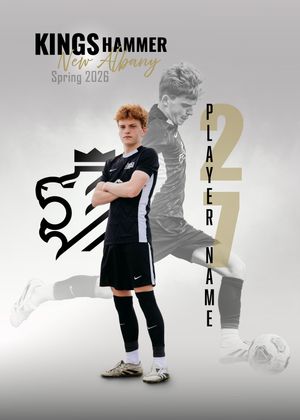Kings Hammer New Albany Spring 2026 soccer player portrait card featuring jersey number 27 in black and white uniform.