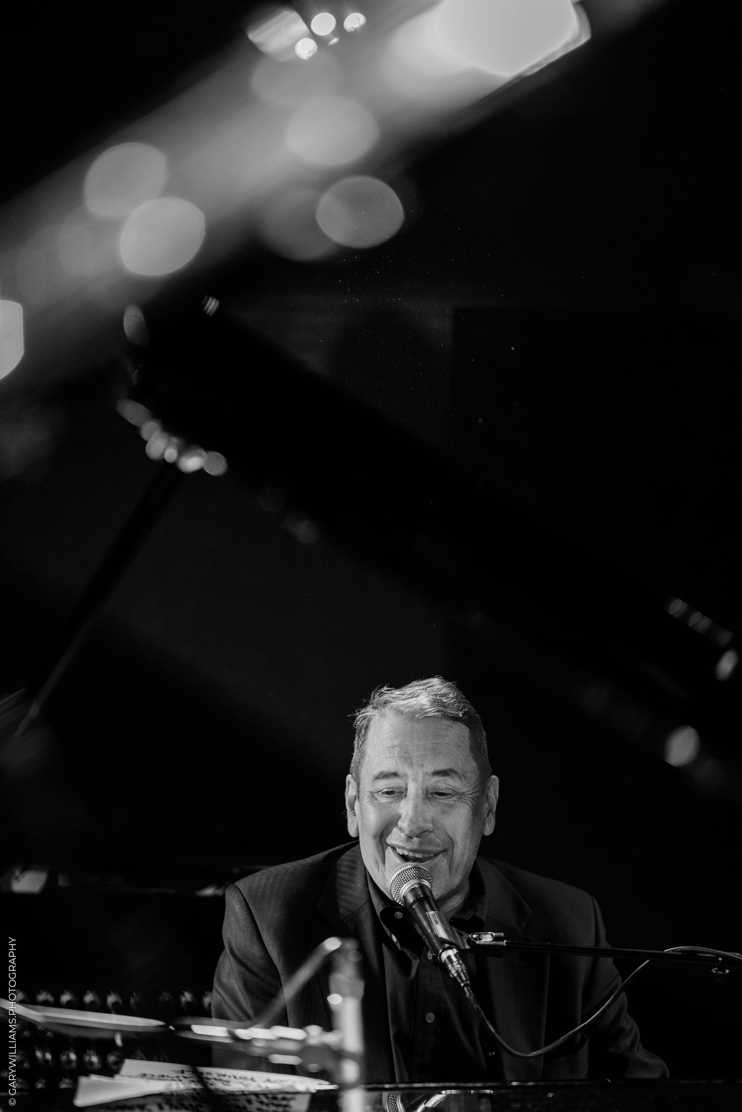 Black and white photo of Jools Holland at Boisdale