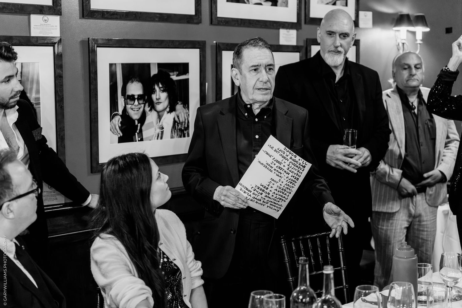 Black and white photo of Jools Holland, Dave Swift and Lady Va at Boisdale