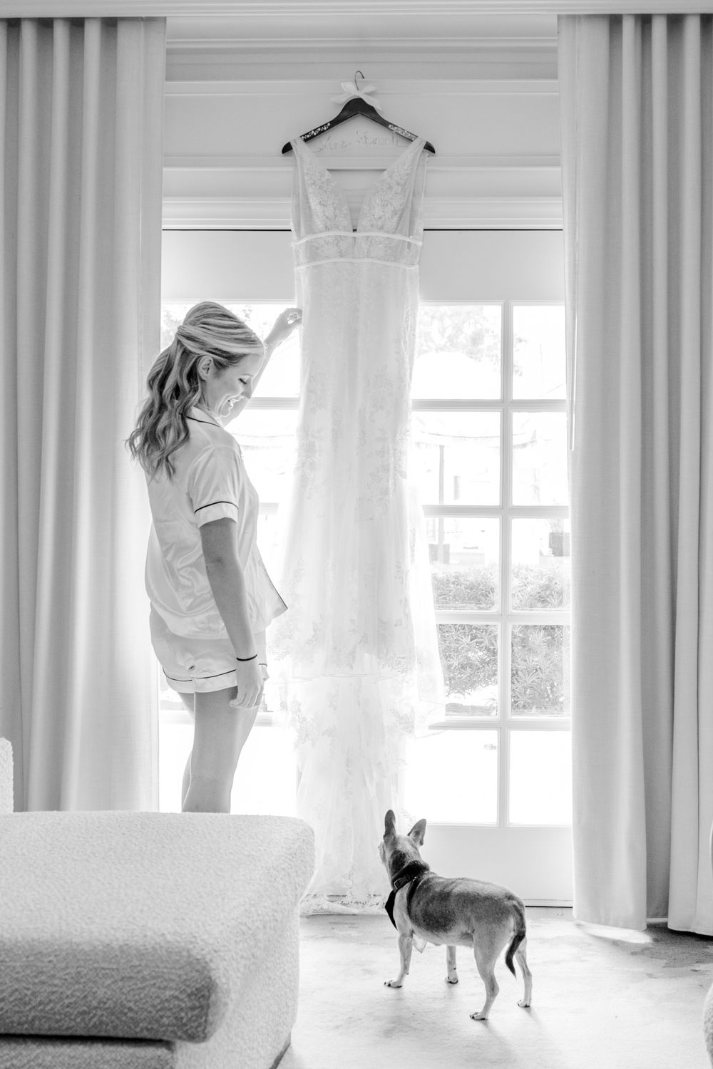 Austin luxury wedding photographer capturing bridal getting ready photos with her dog.