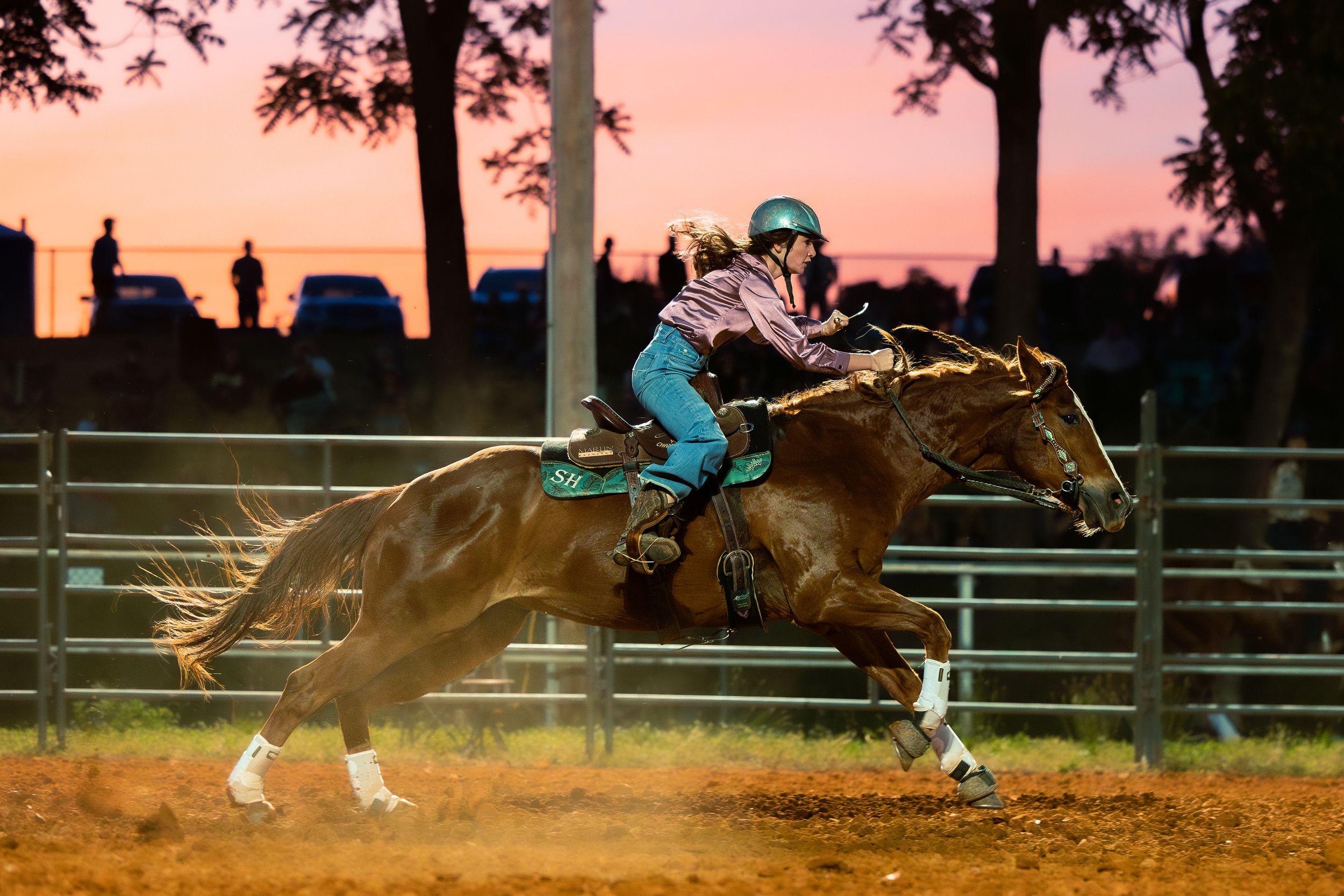 Barrel Racing at sunset