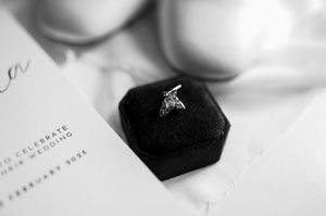 Close-up view of wedding rings on a white background with romantic styling and soft focus. christchurch wedding photography