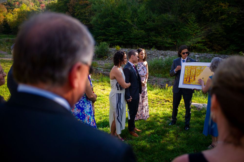 A wedding couple's ketubah signing