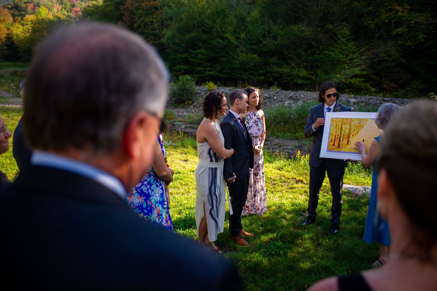A wedding couple's ketubah signing