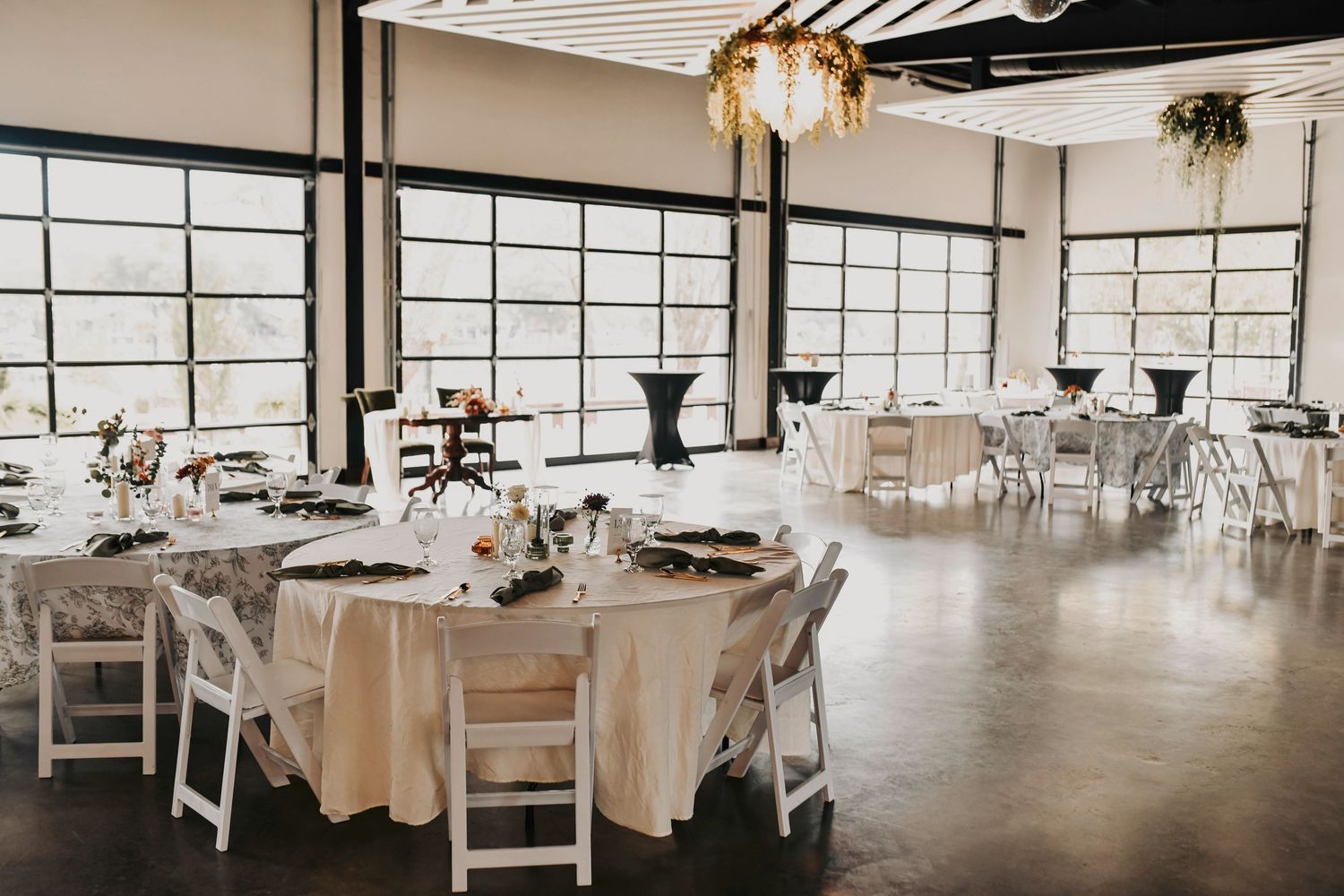 the modern reception hall of the venue at rivers edge at tin top in weatherford