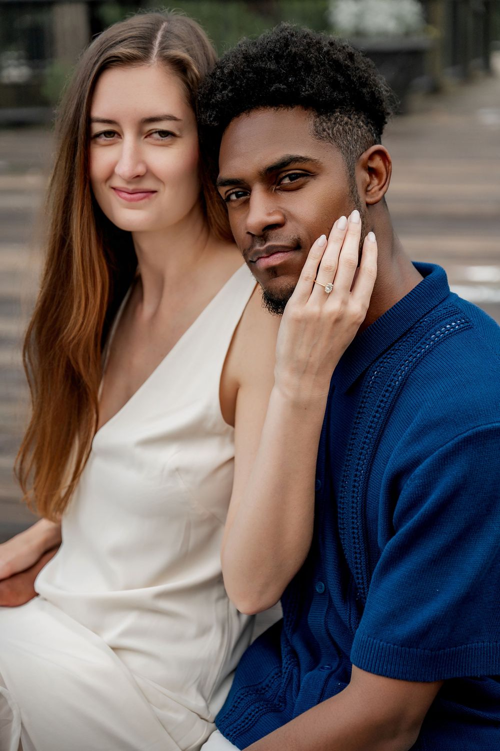 Intimate close-up portraits of a couple showing affection and connection.