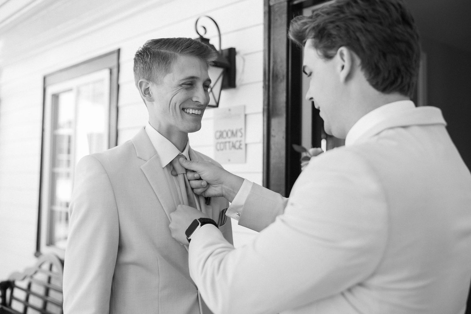 A photograph of the groom getting ready at Lillian Gardens in Newnan, Georgia