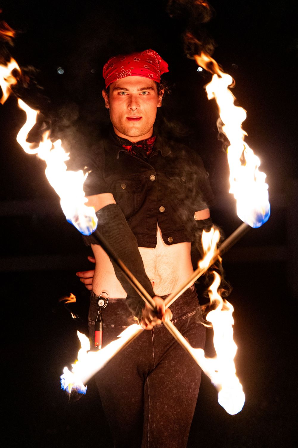 Queer flame thrower performance in New York City photographed by nightlife photographer Kade Joy.