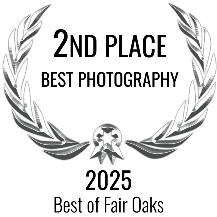 Three circular award badge designs with laurel wreaths showing 2nd Place and Best Photography awards for 2025.