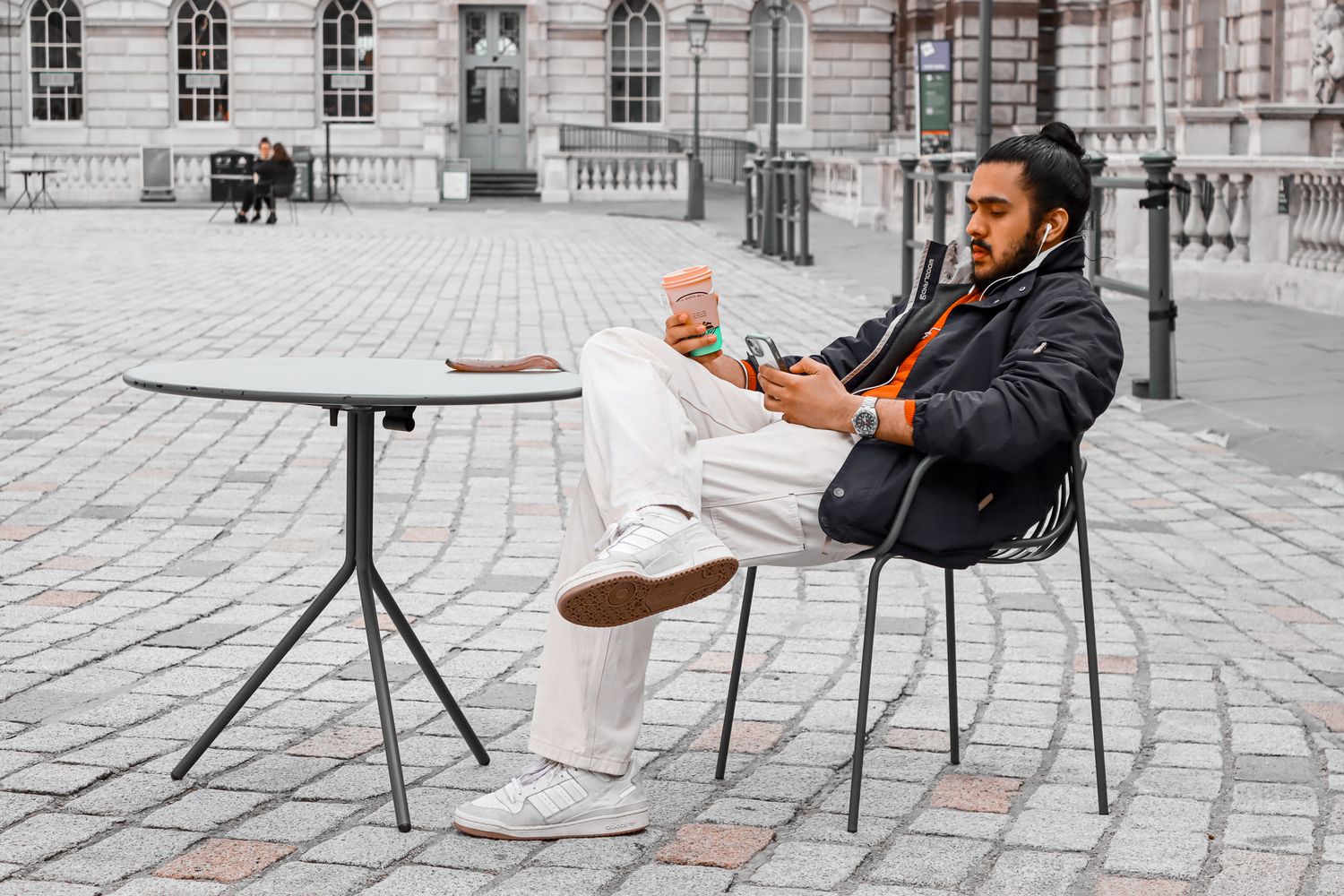 Quiet street portrait in Central London by Emma Drohan, UK street photography Somerset House