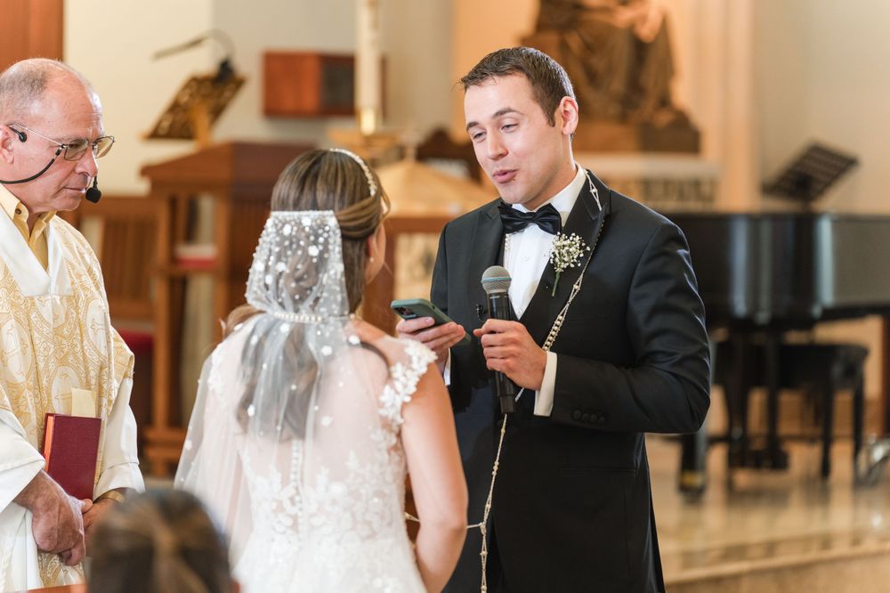 Groom speaking vows to bride during ceremony at Stella Maris Church Puerto Rico