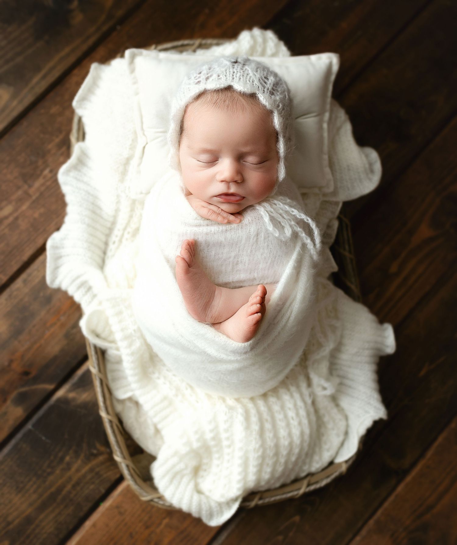 Newborn girl in a cream wrap. Greenville, SC newborn photographer, Easley SC newborn photographer, Upstate SC newborn photographer.
