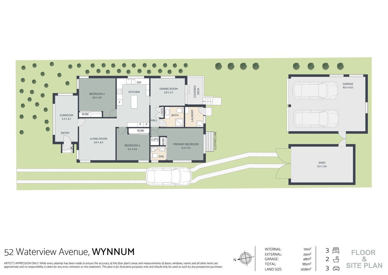Floor plan of 3-bed 2-bath home at Wynnum with separate studio and outdoor areas.