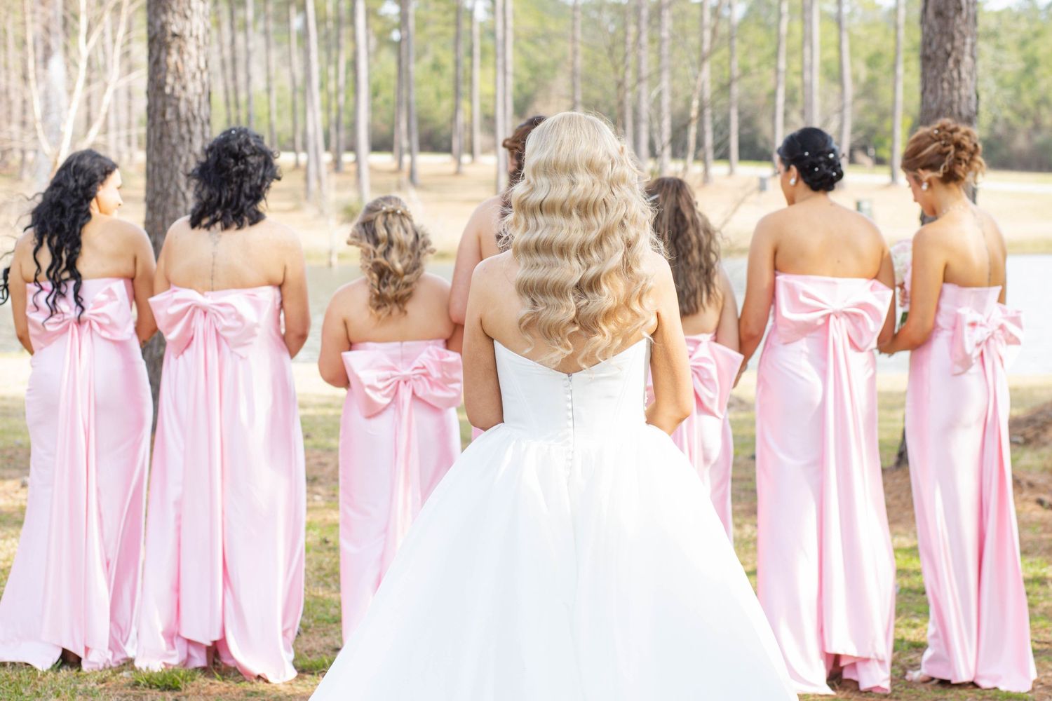 first look with bridesmaids