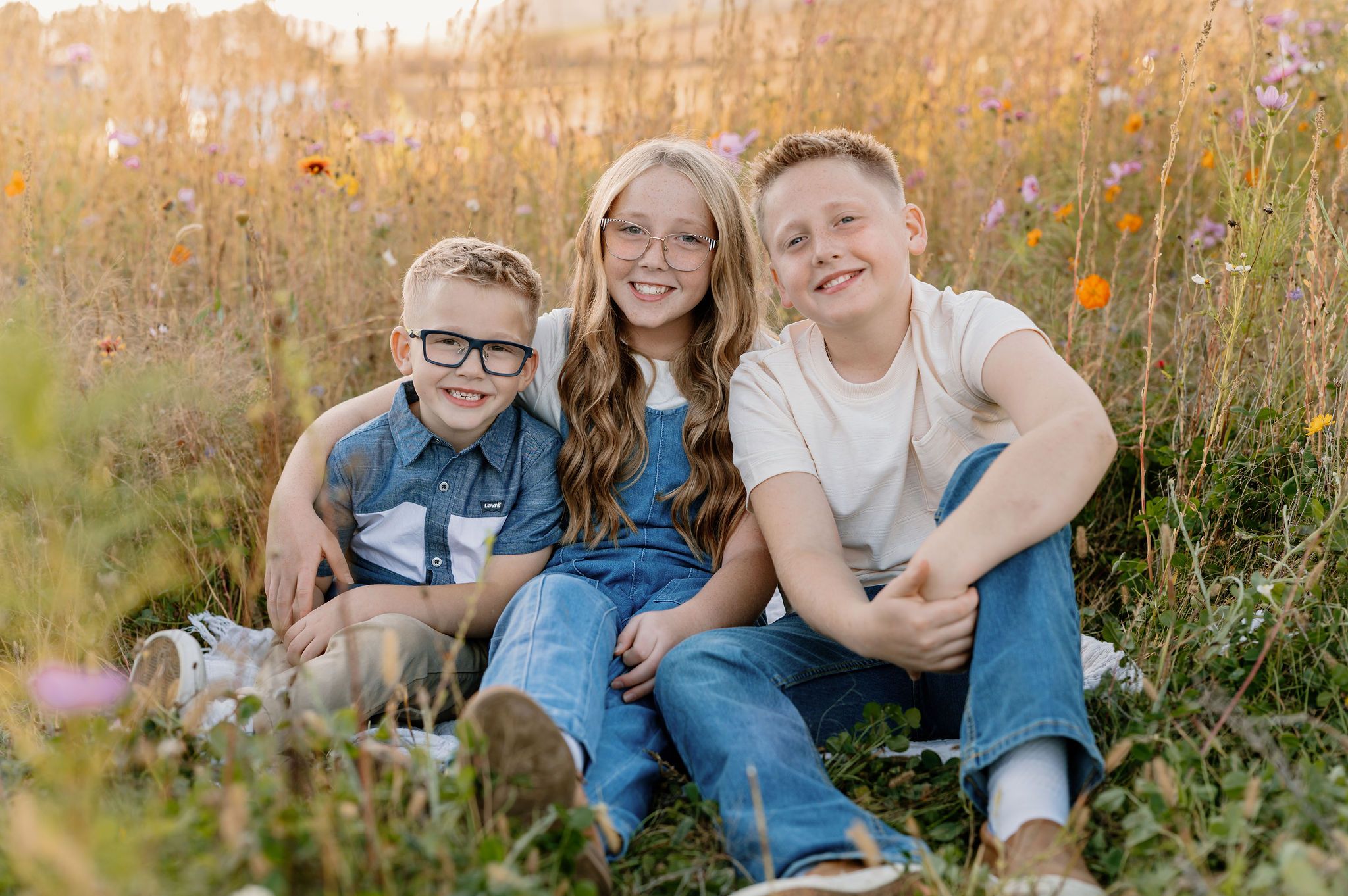 Flower farm family photos at sunset in September