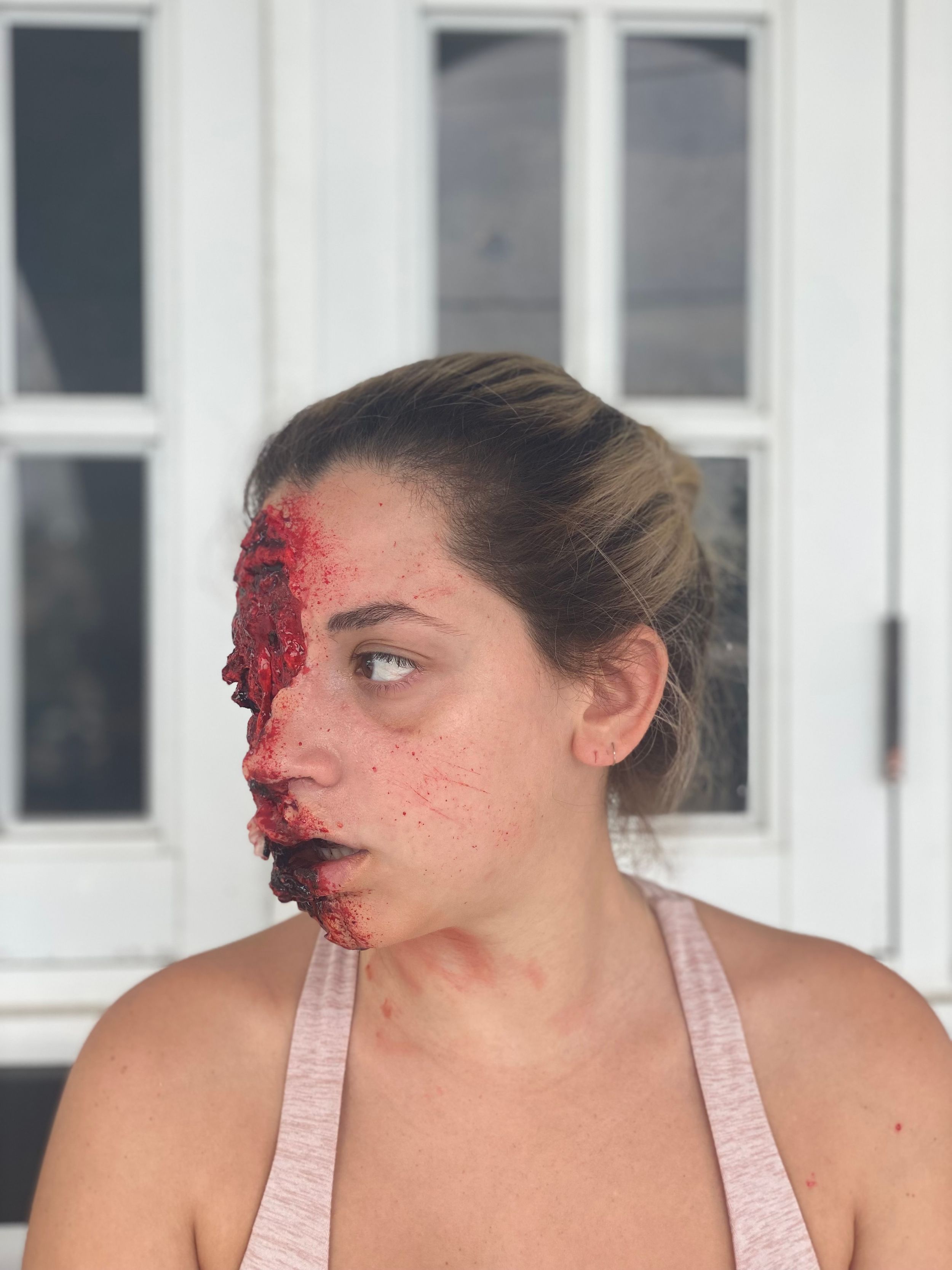 Half face ripped gore sfx makeup